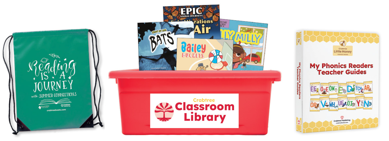 Classroom learning books, bins, guides, and totes